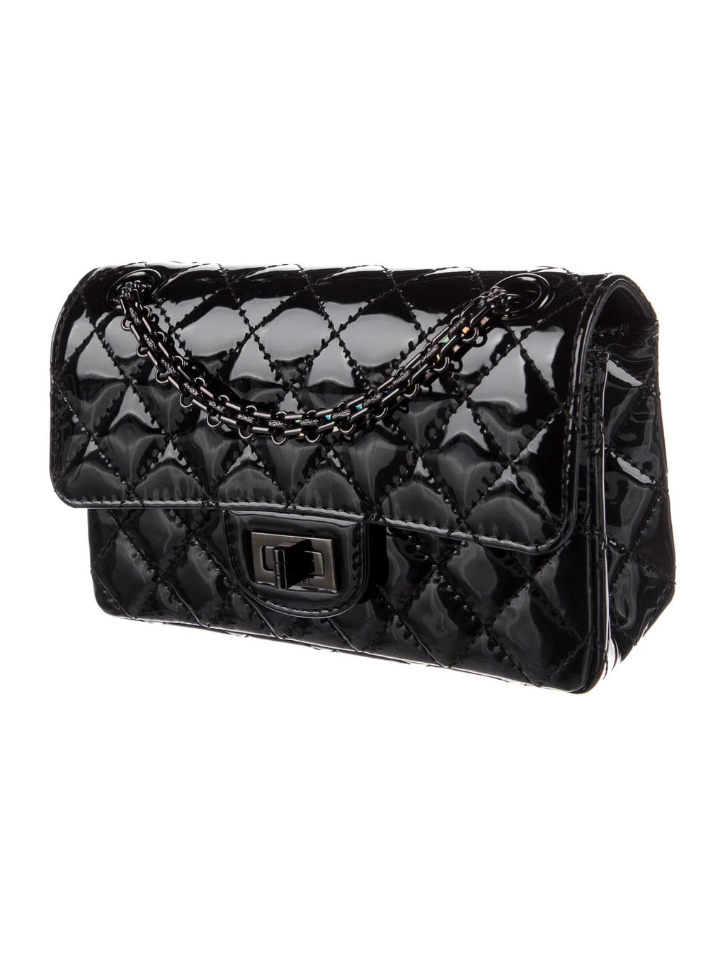 CHANEL QUILTED PATENT LEATHER REISSUE SO BLACK MINI FLAP BAG