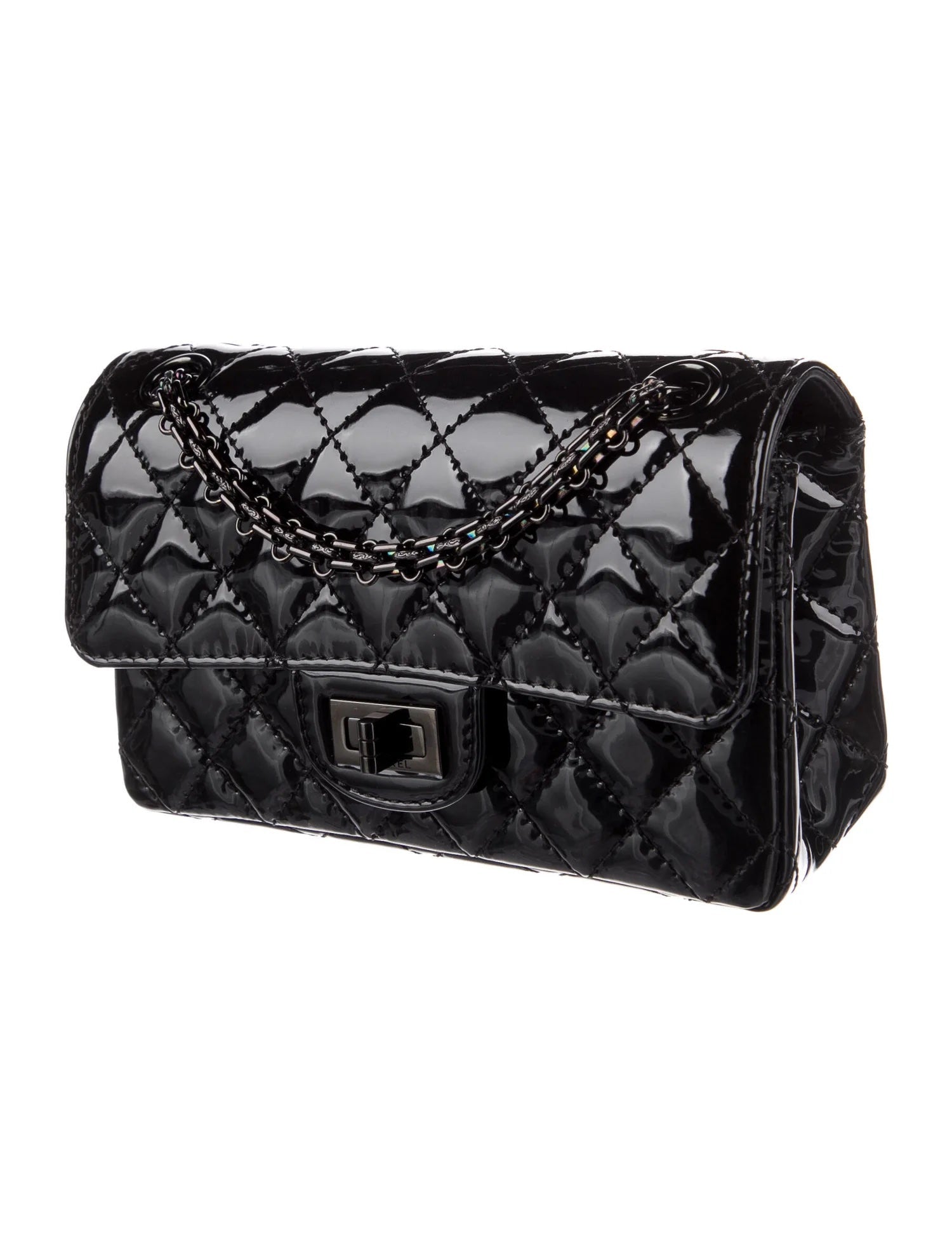 CHANEL QUILTED PATENT LEATHER REISSUE SO BLACK MINI FLAP BAG