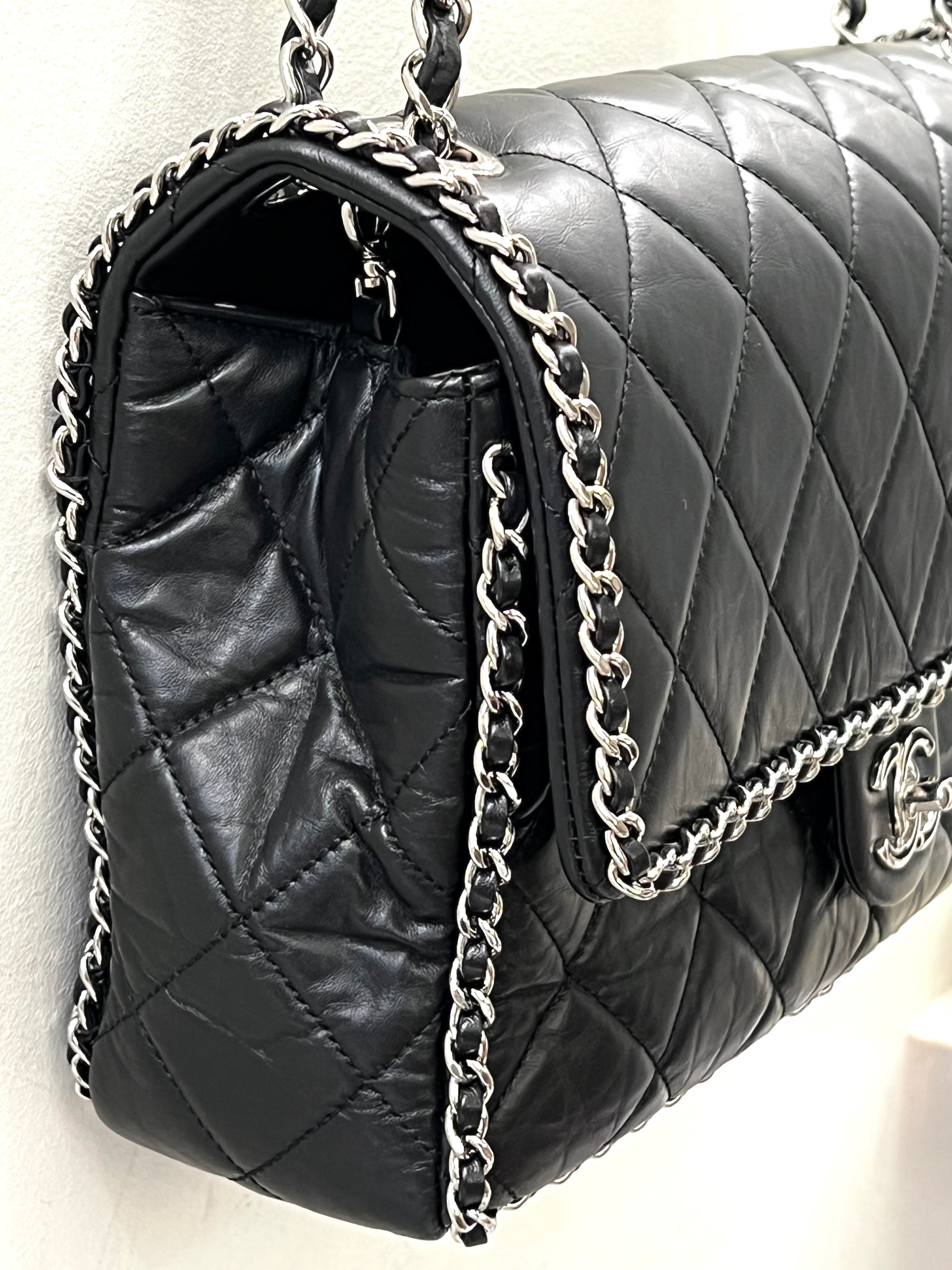 CHANEL QUILTED CRUMPLED LAMBSKIN RUNNING CHAIN FLAP JUMBO BAG