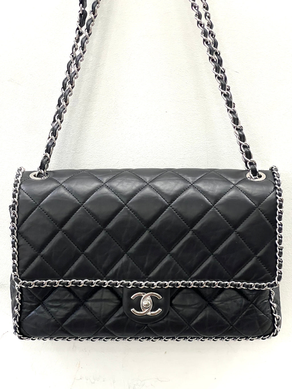 CHANEL QUILTED CRUMPLED LAMBSKIN RUNNING CHAIN FLAP JUMBO BAG