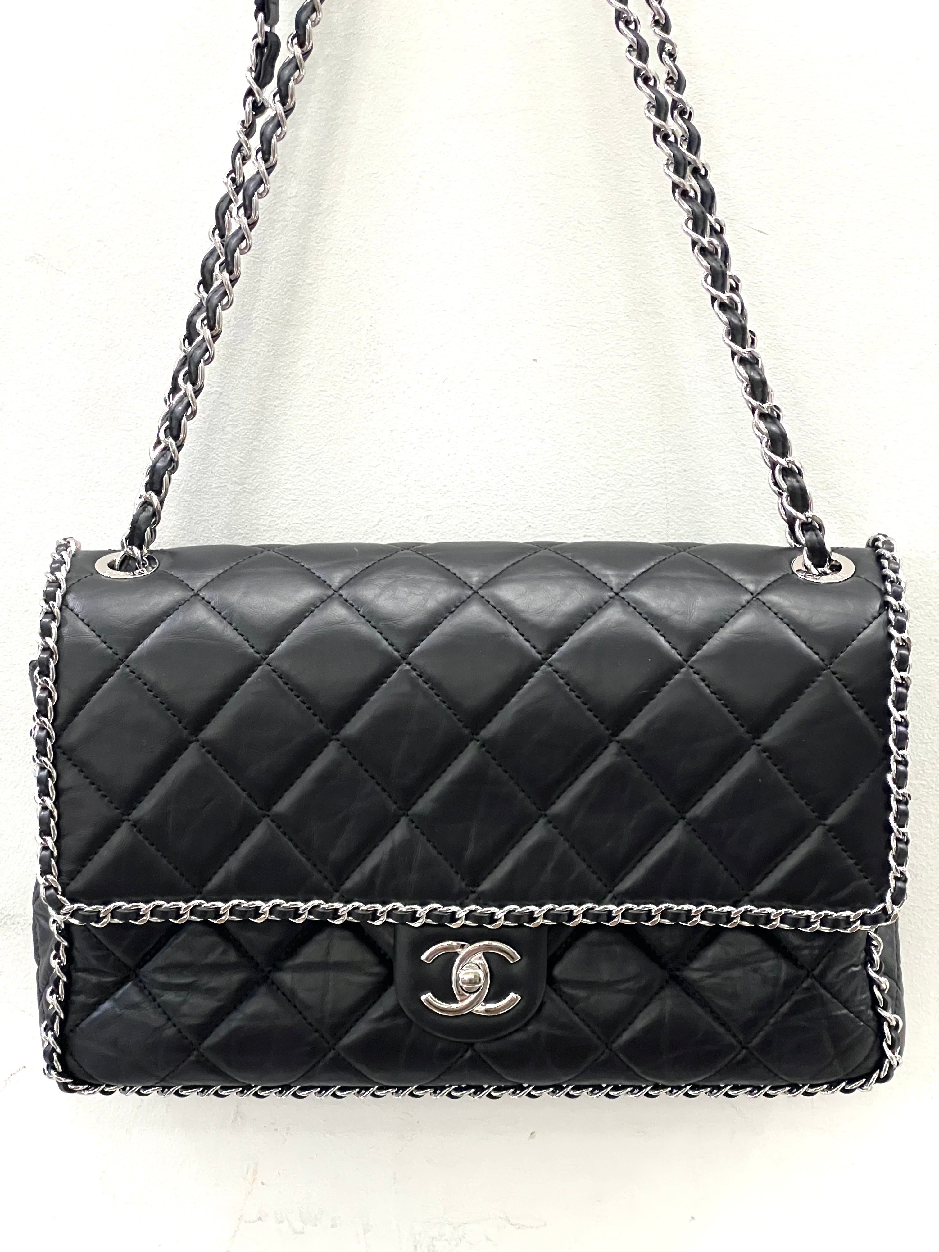 CHANEL QUILTED CRUMPLED LAMBSKIN RUNNING CHAIN FLAP JUMBO BAG
