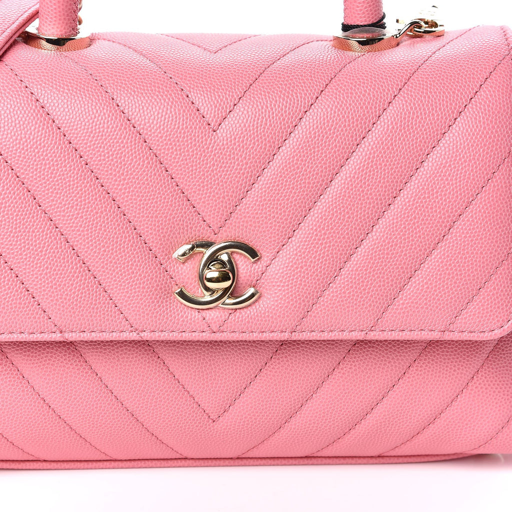 CHANEL CAVIAR CHEVRON QUILTED SMALL COCO HANDLE FLAP BAG