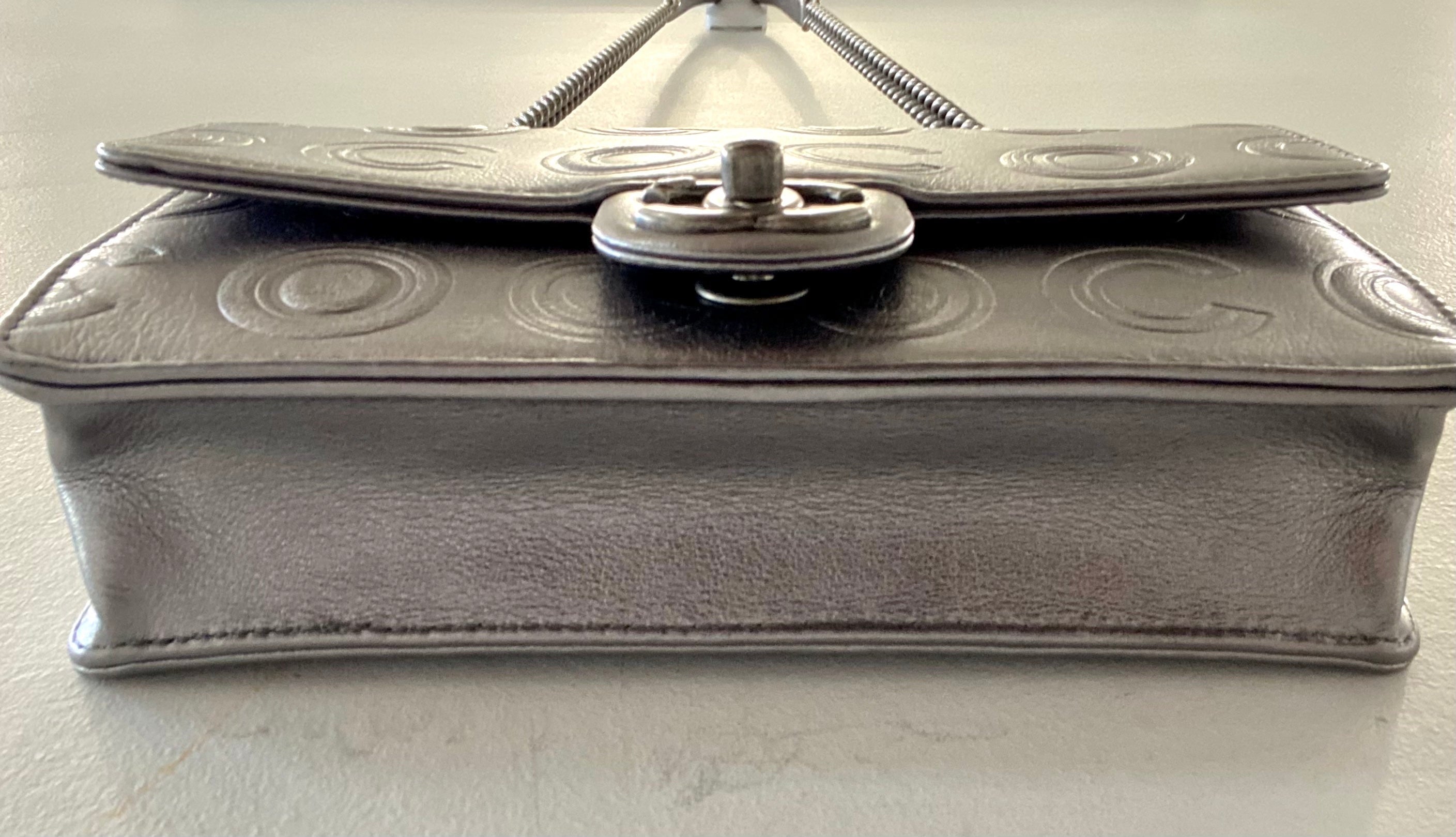 CHANEL METALLIC SILVER CALFSKIN COCO EMBOSSED SHOULDER BAG