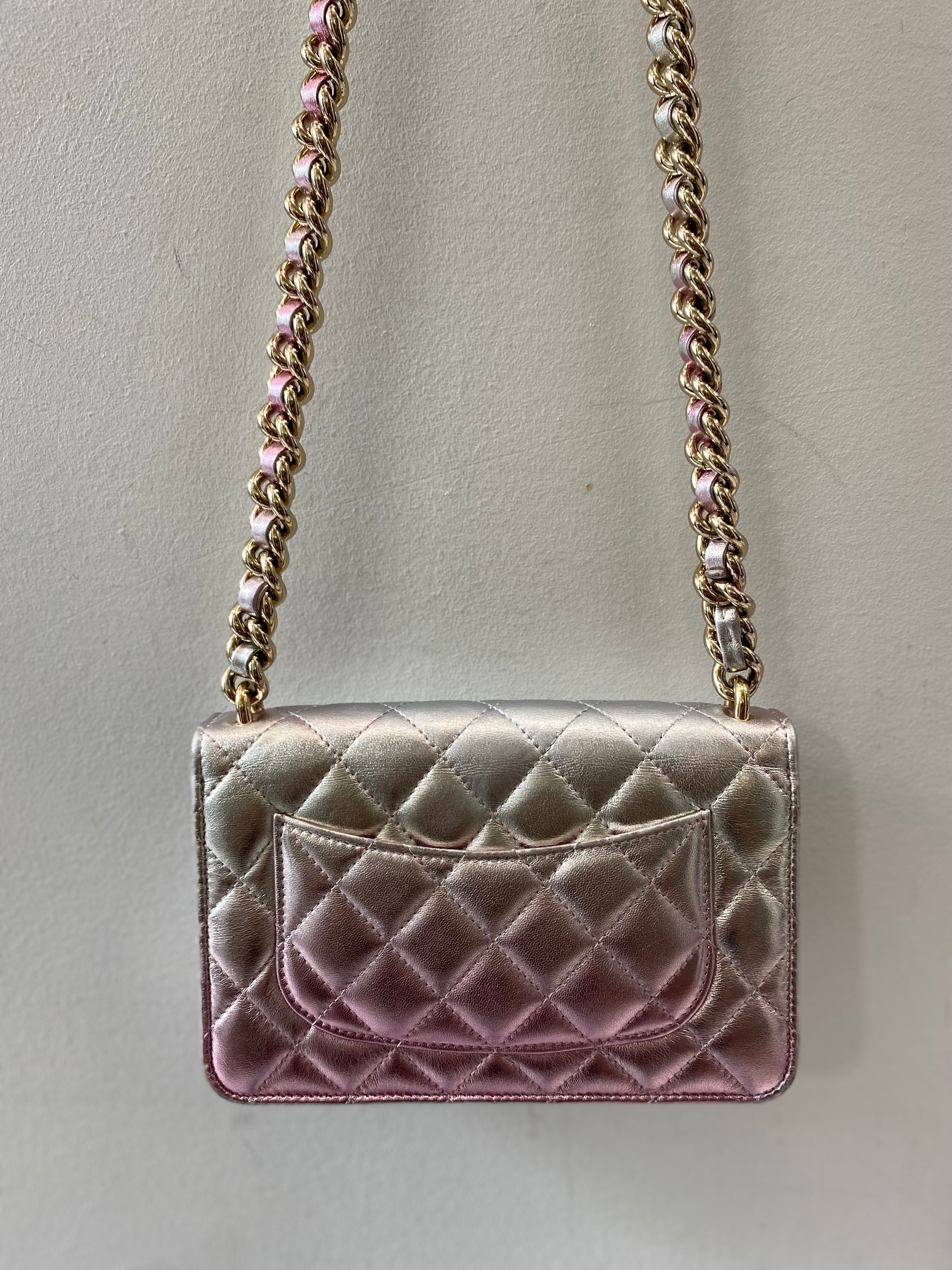 CHANEL SILVER & PINK METALLIC GRADIENT QUILTED LAMBSKIN WOC-HS