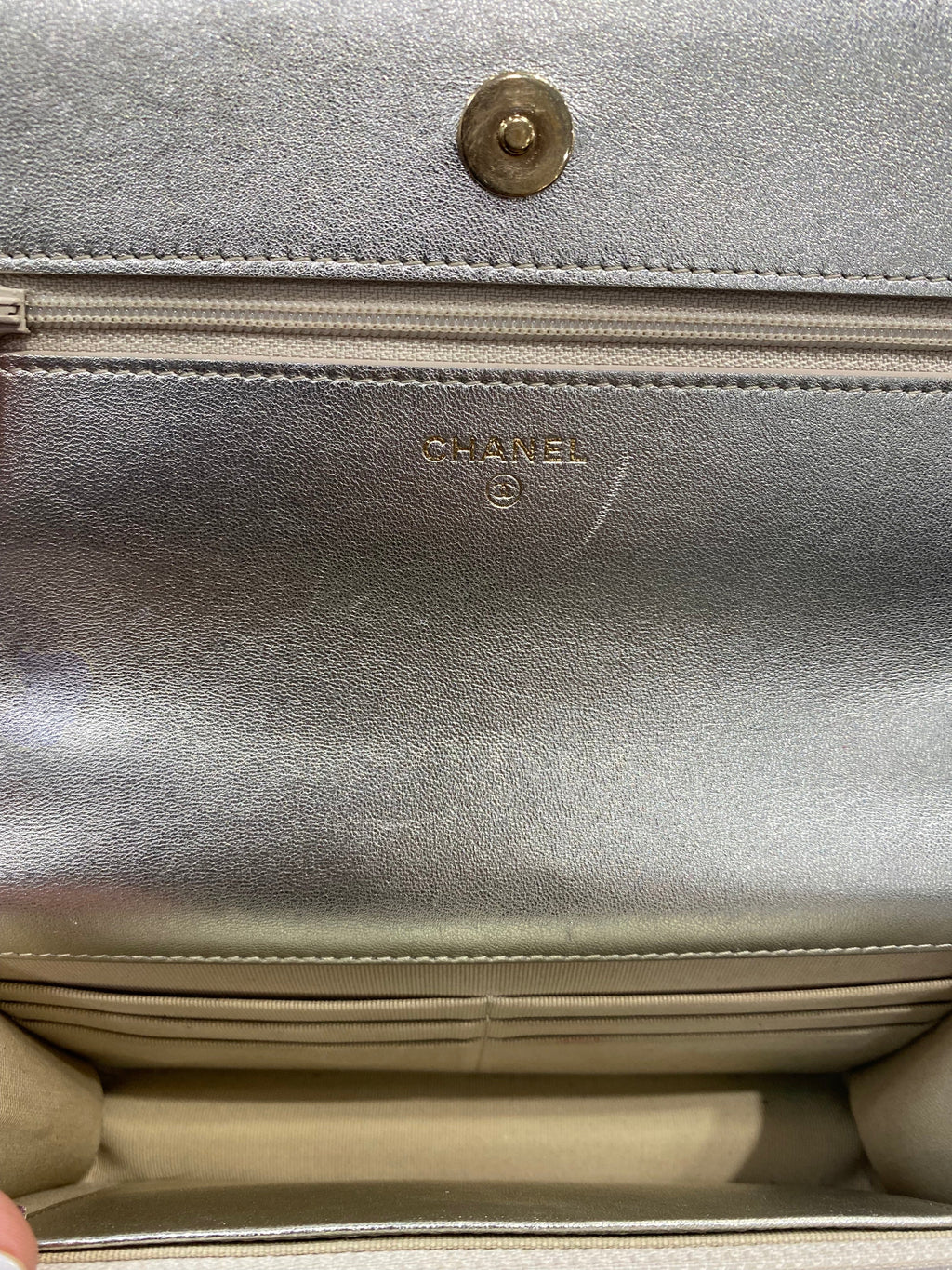 CHANEL SILVER & PINK METALLIC GRADIENT QUILTED LAMBSKIN WOC-HS