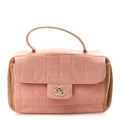CHANEL SUEDE CHOCOLATE BAR TOP HANDLE FLAP BAG IN PINK