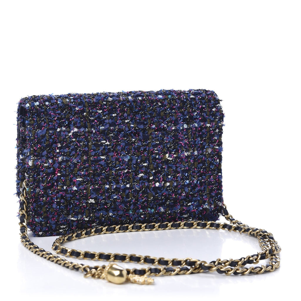 CHANEL TWEED CHARMS WALLET ON CHAIN