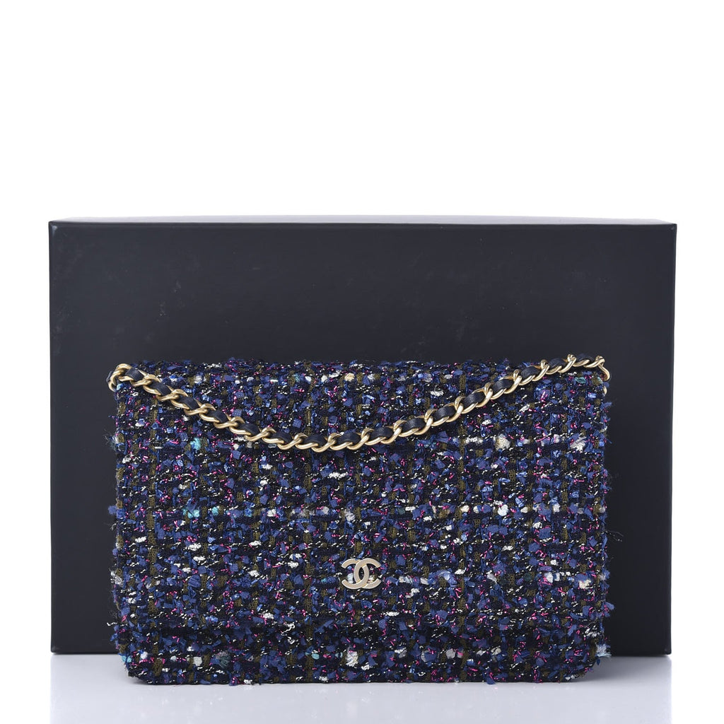 CHANEL TWEED CHARMS WALLET ON CHAIN