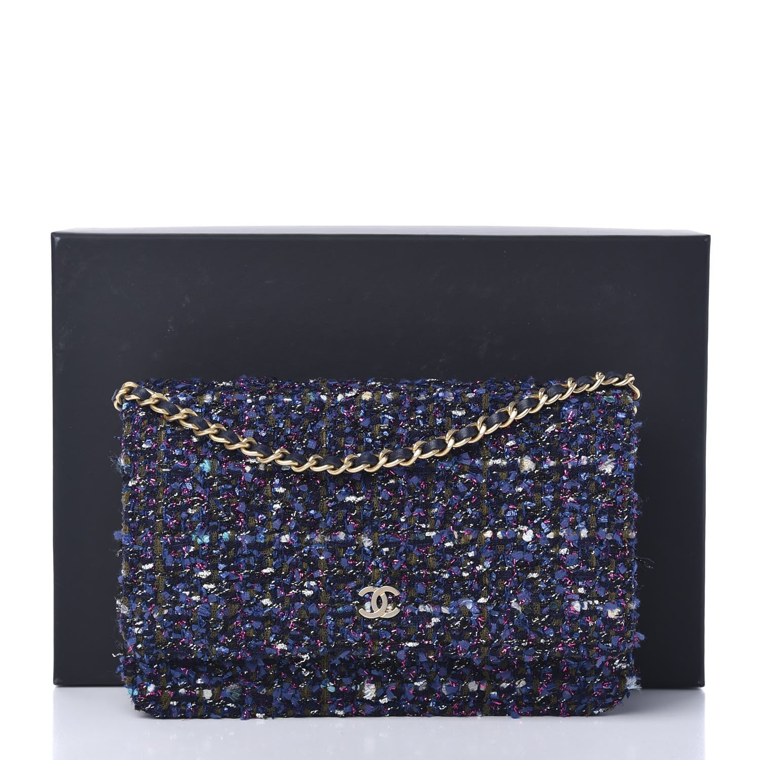 CHANEL TWEED CHARMS WALLET ON CHAIN
