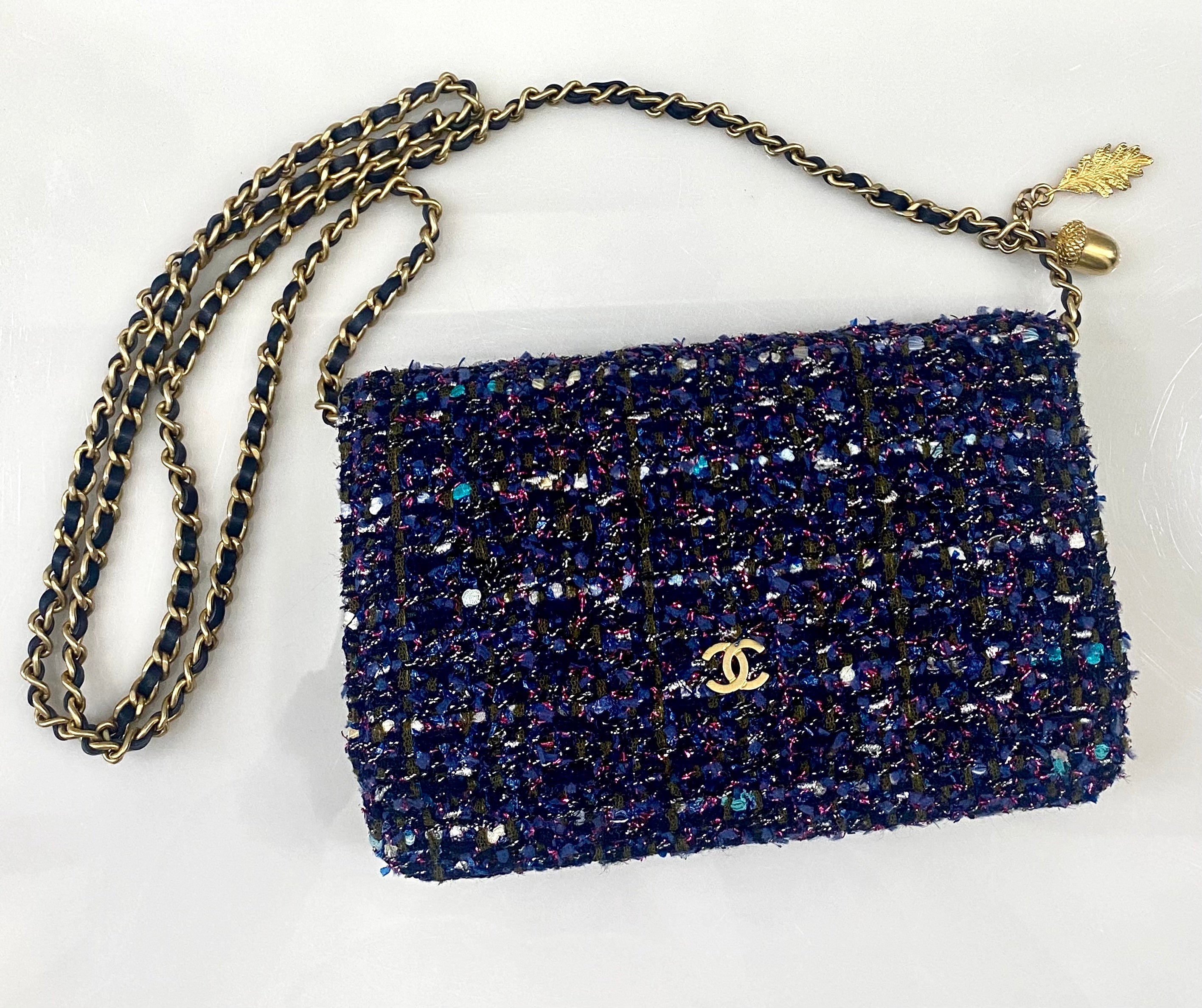 CHANEL TWEED CHARMS WALLET ON CHAIN