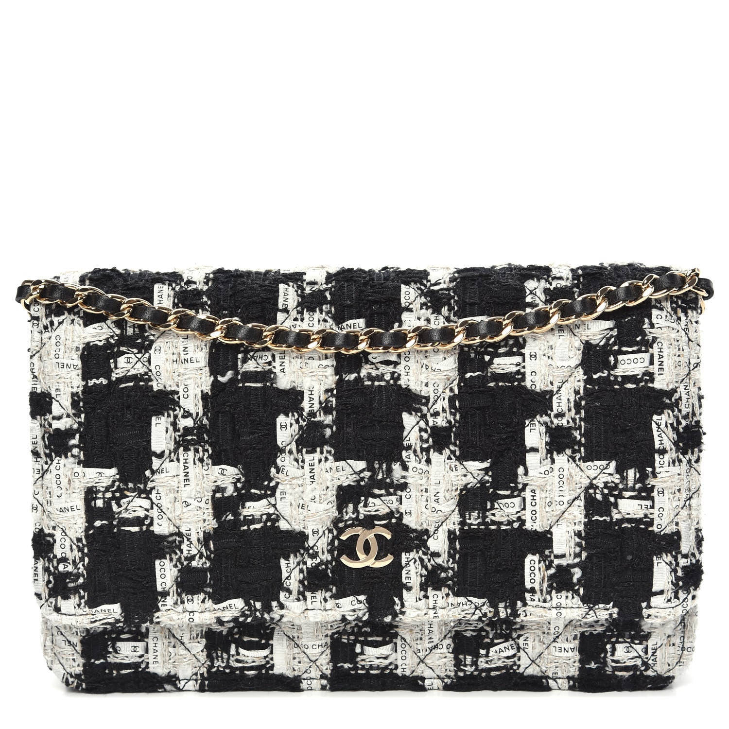 CHANEL TWEED QUILTED WALLET ON A CHAIN