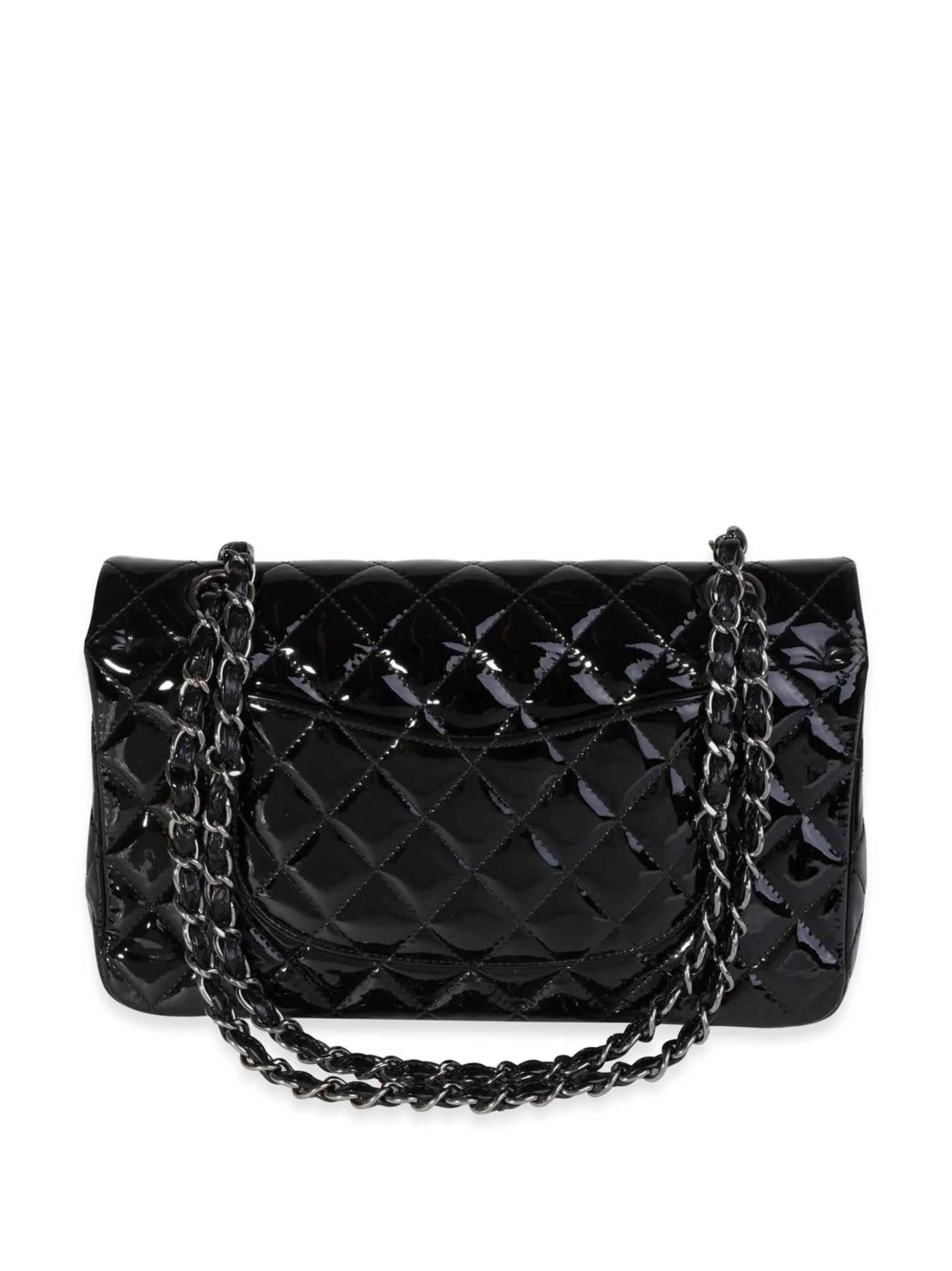 CHANEL CLASSIC QUILTED PATENT DOUBLE FLAP SHOULDER BAG