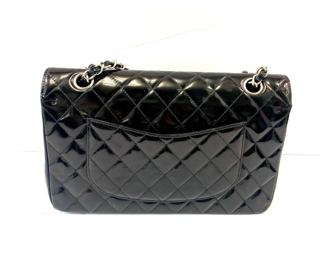 CHANEL CLASSIC QUILTED PATENT DOUBLE FLAP SHOULDER BAG