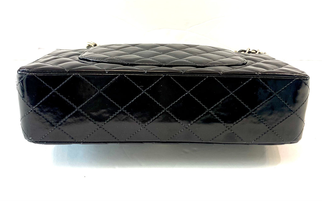 CHANEL CLASSIC QUILTED PATENT DOUBLE FLAP SHOULDER BAG