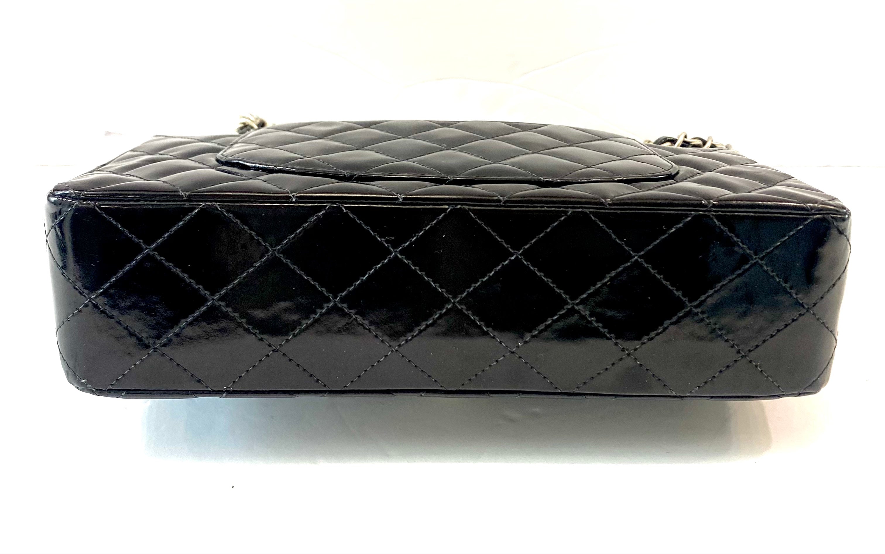 CHANEL CLASSIC QUILTED PATENT DOUBLE FLAP SHOULDER BAG