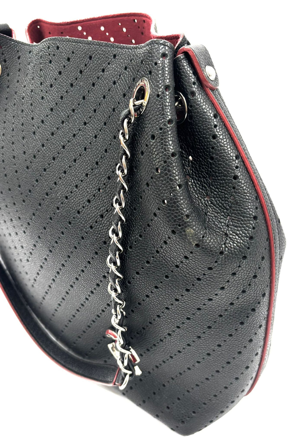 CHANEL PERFORATED GRAINED CALFSKIN LEATHER SHOPPING TOTE BAG