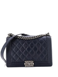 CHANEL CALFSKIN QUILTED LARGE BOY FLAP BAG IN NAVY