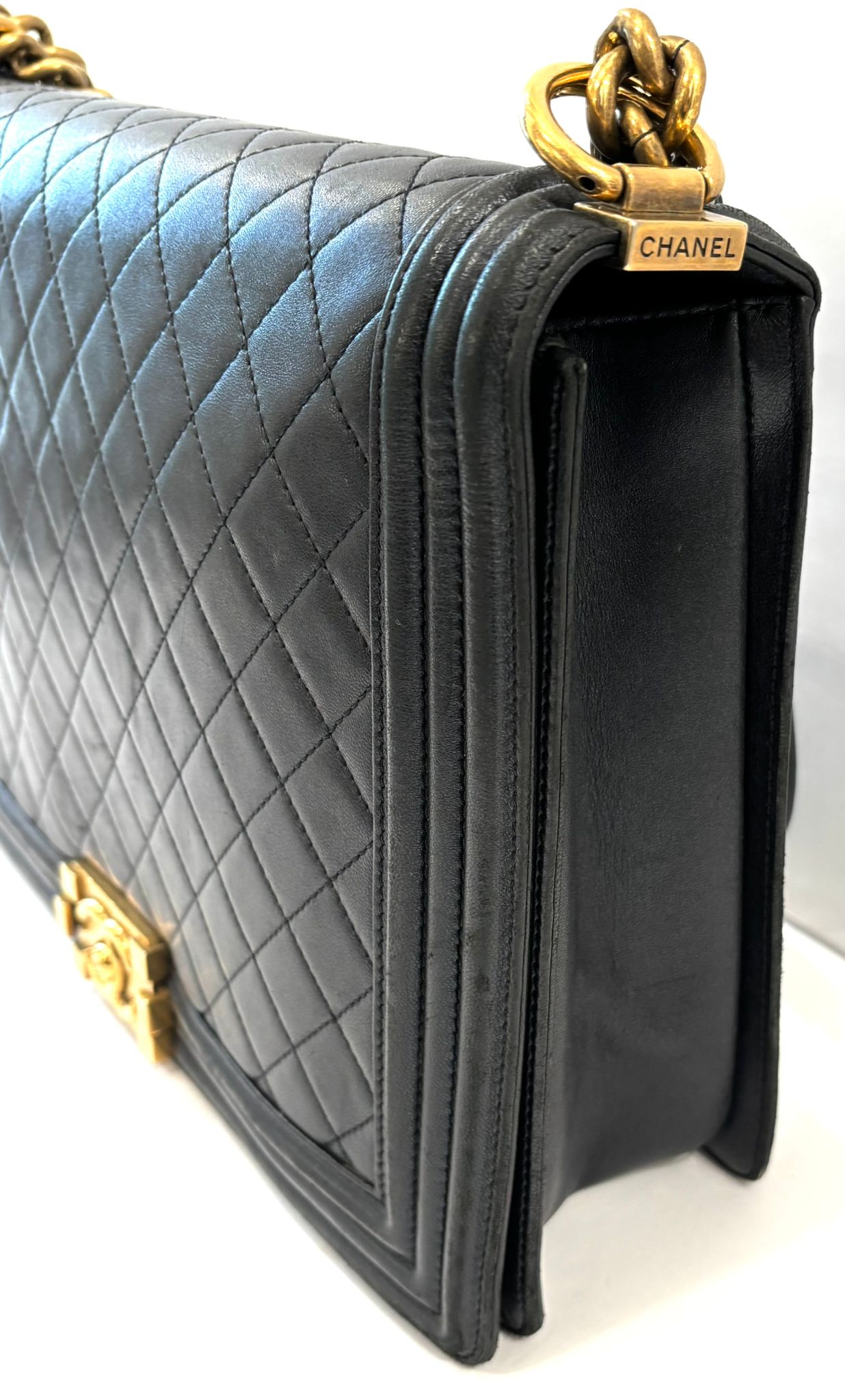 CHANEL LAMBSKIN QUILTED LARGE BOY FLAP BAG