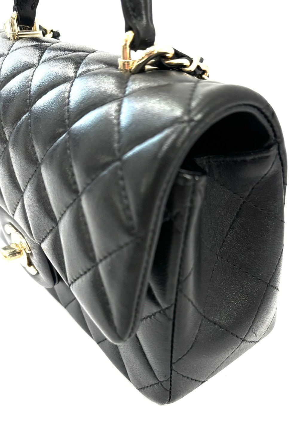 CHANEL LAMBSKIN QUILTED MINI TOP HANDLE FLAP BAG