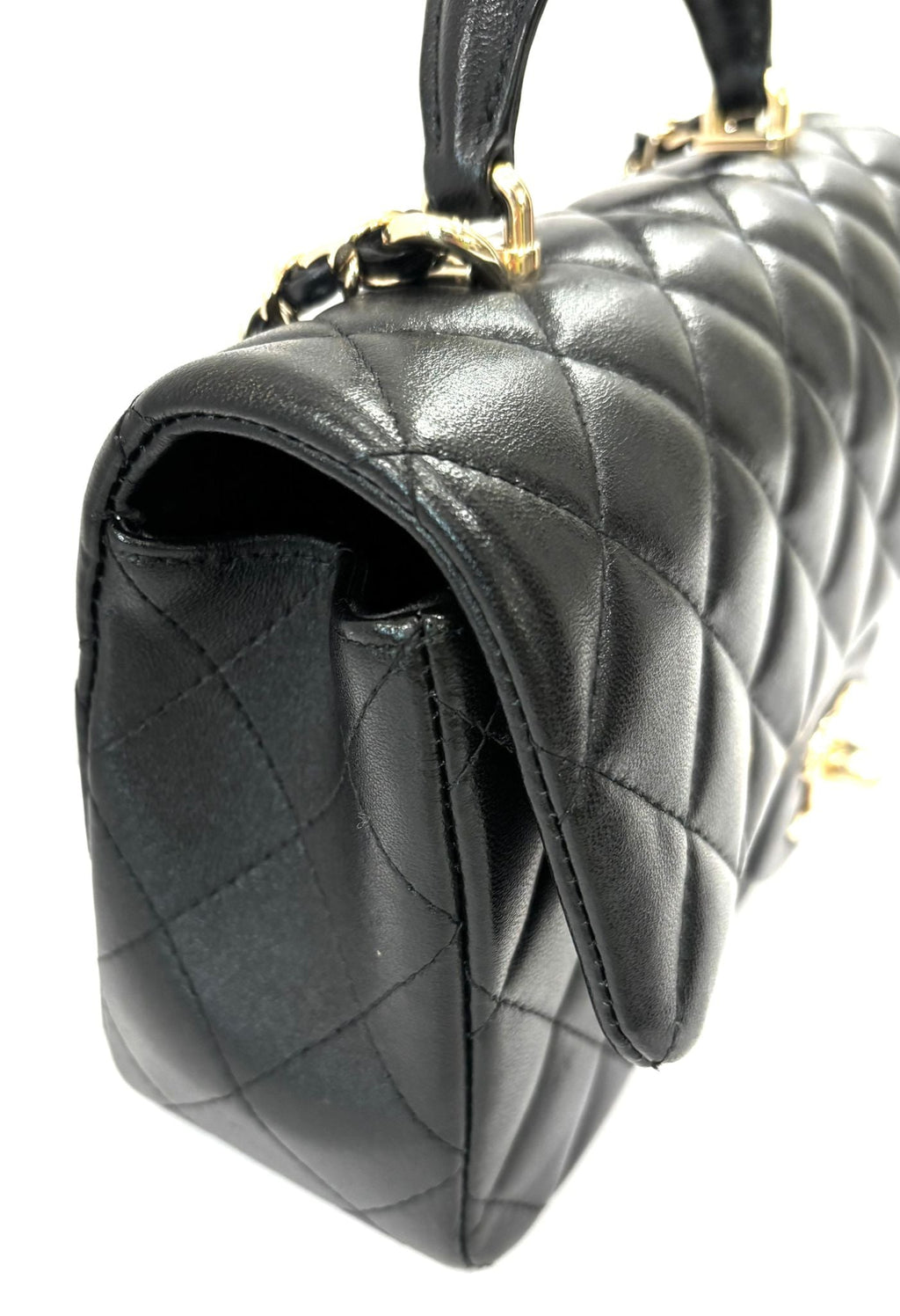 CHANEL LAMBSKIN QUILTED MINI TOP HANDLE FLAP BAG