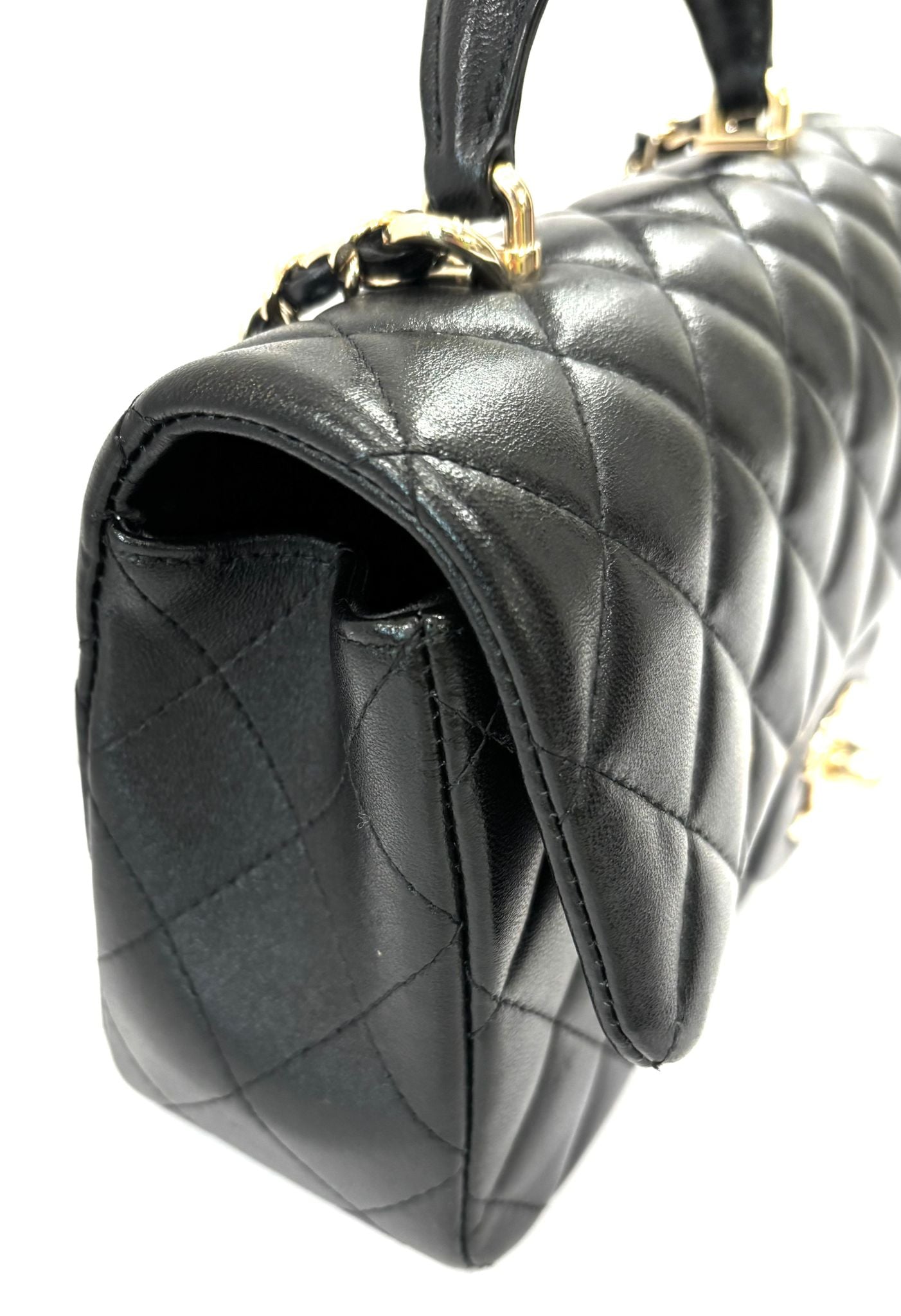 CHANEL LAMBSKIN QUILTED MINI TOP HANDLE FLAP BAG