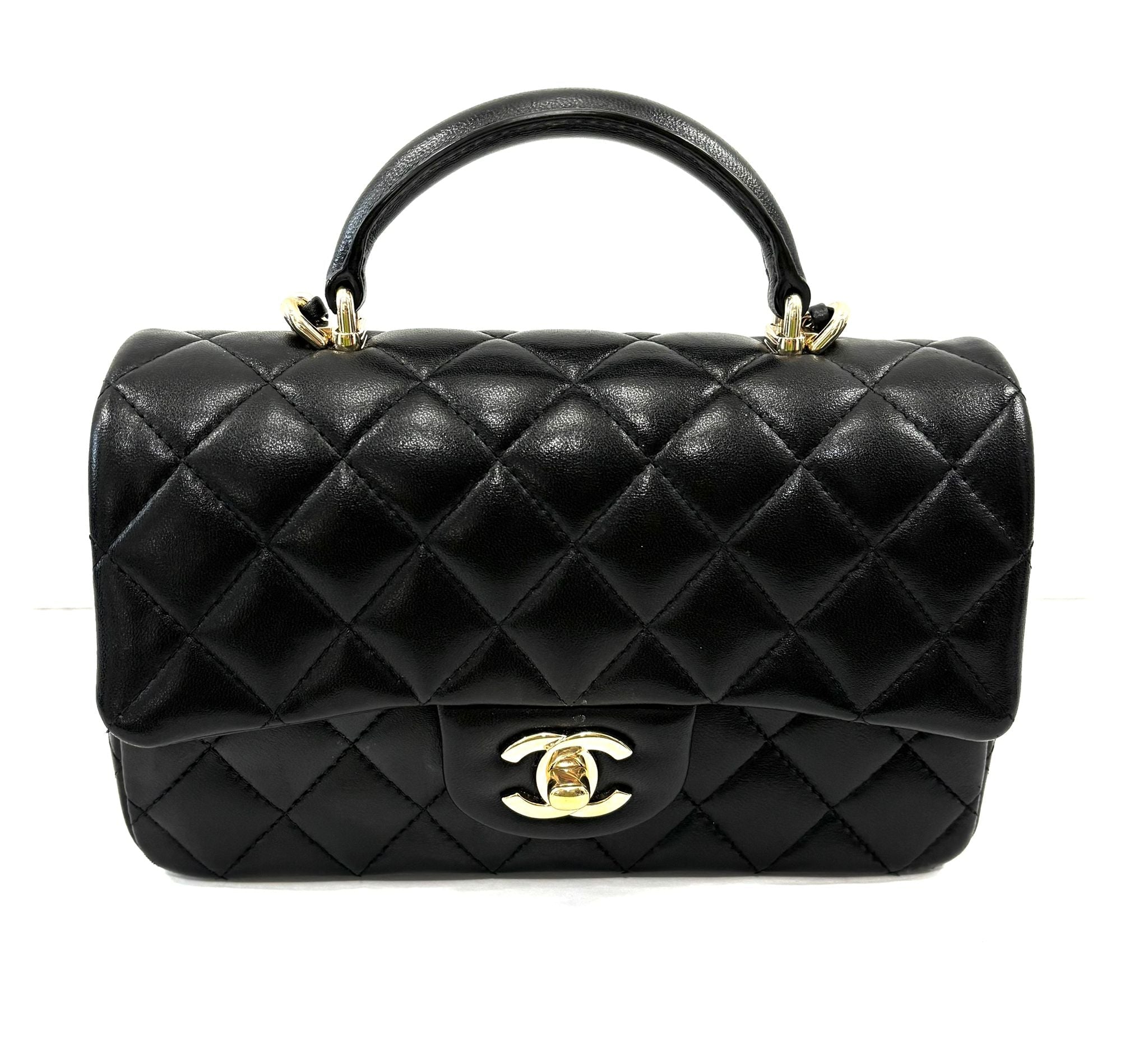 CHANEL LAMBSKIN QUILTED MINI TOP HANDLE FLAP BAG