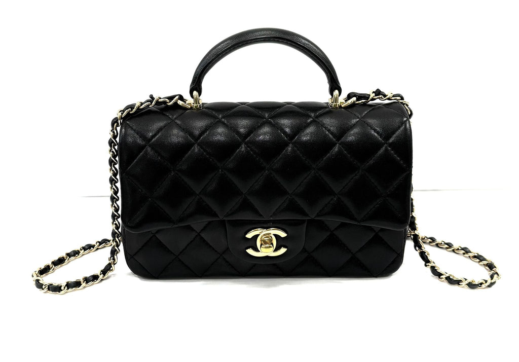 CHANEL LAMBSKIN QUILTED MINI TOP HANDLE FLAP BAG