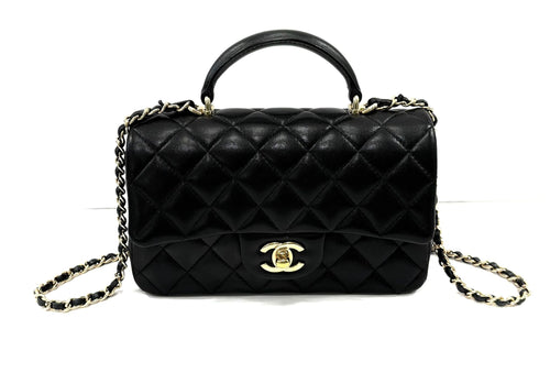 CHANEL LAMBSKIN QUILTED MINI TOP HANDLE FLAP BAG
