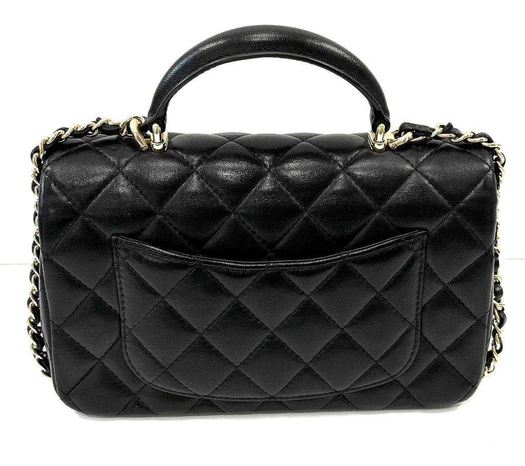 CHANEL LAMBSKIN QUILTED MINI TOP HANDLE FLAP BAG