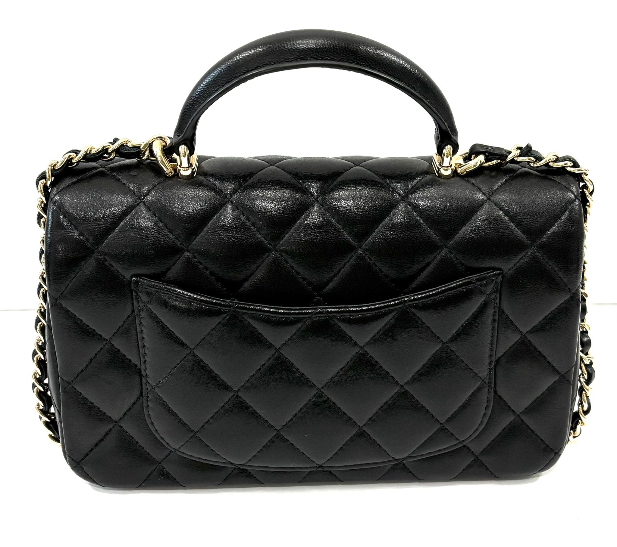 CHANEL LAMBSKIN QUILTED MINI TOP HANDLE FLAP BAG