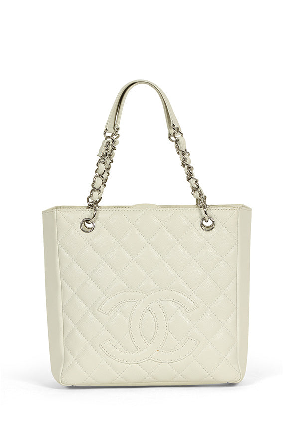 CHANEL COCO MARK QUILTED LAMBSKIN CHAIN TOTE BAG