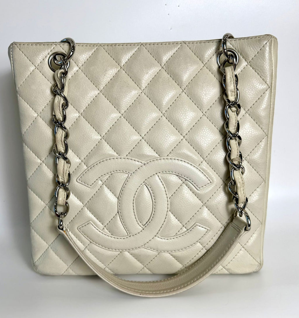 CHANEL COCO MARK QUILTED LAMBSKIN CHAIN TOTE BAG
