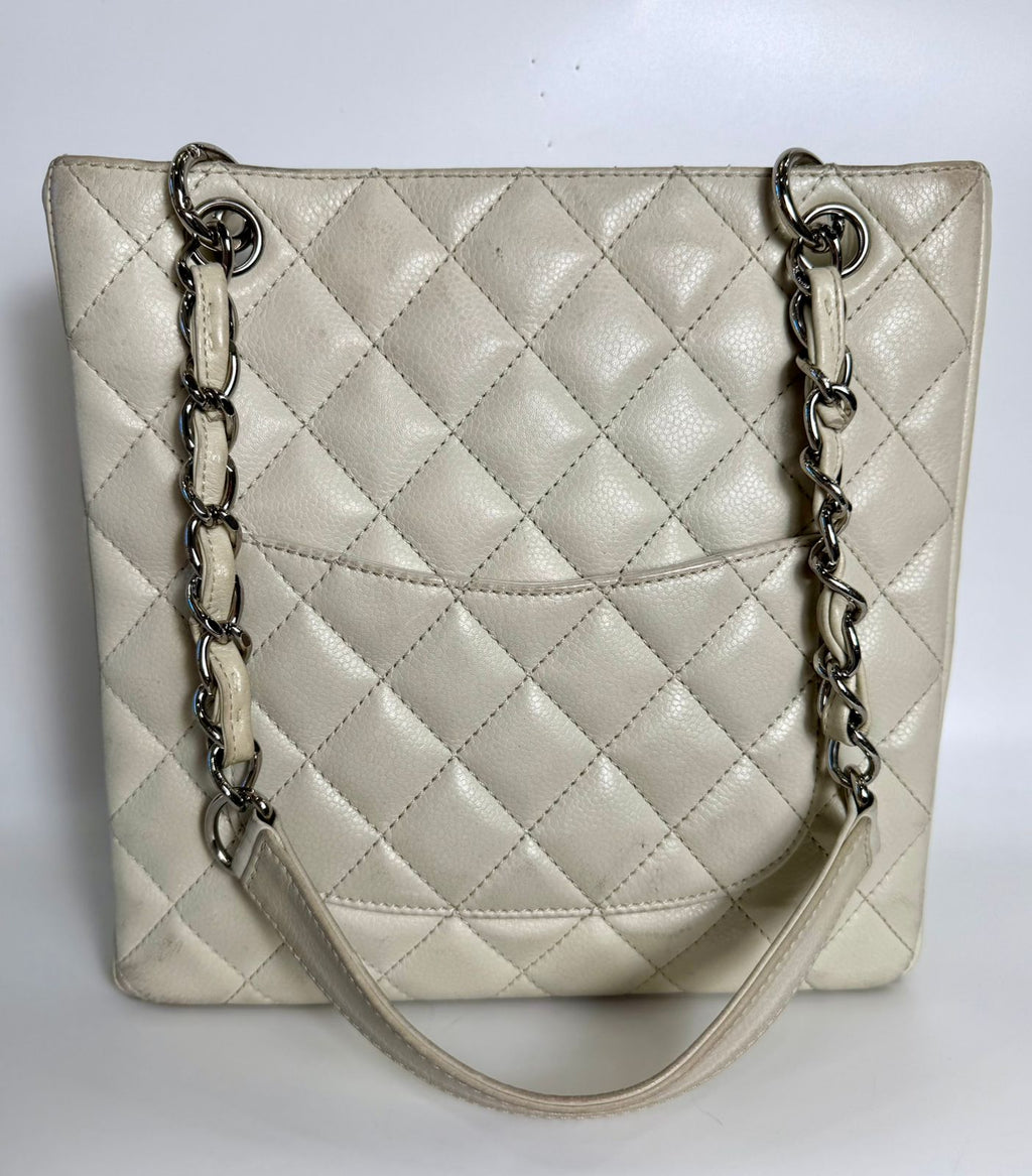 CHANEL COCO MARK QUILTED LAMBSKIN CHAIN TOTE BAG