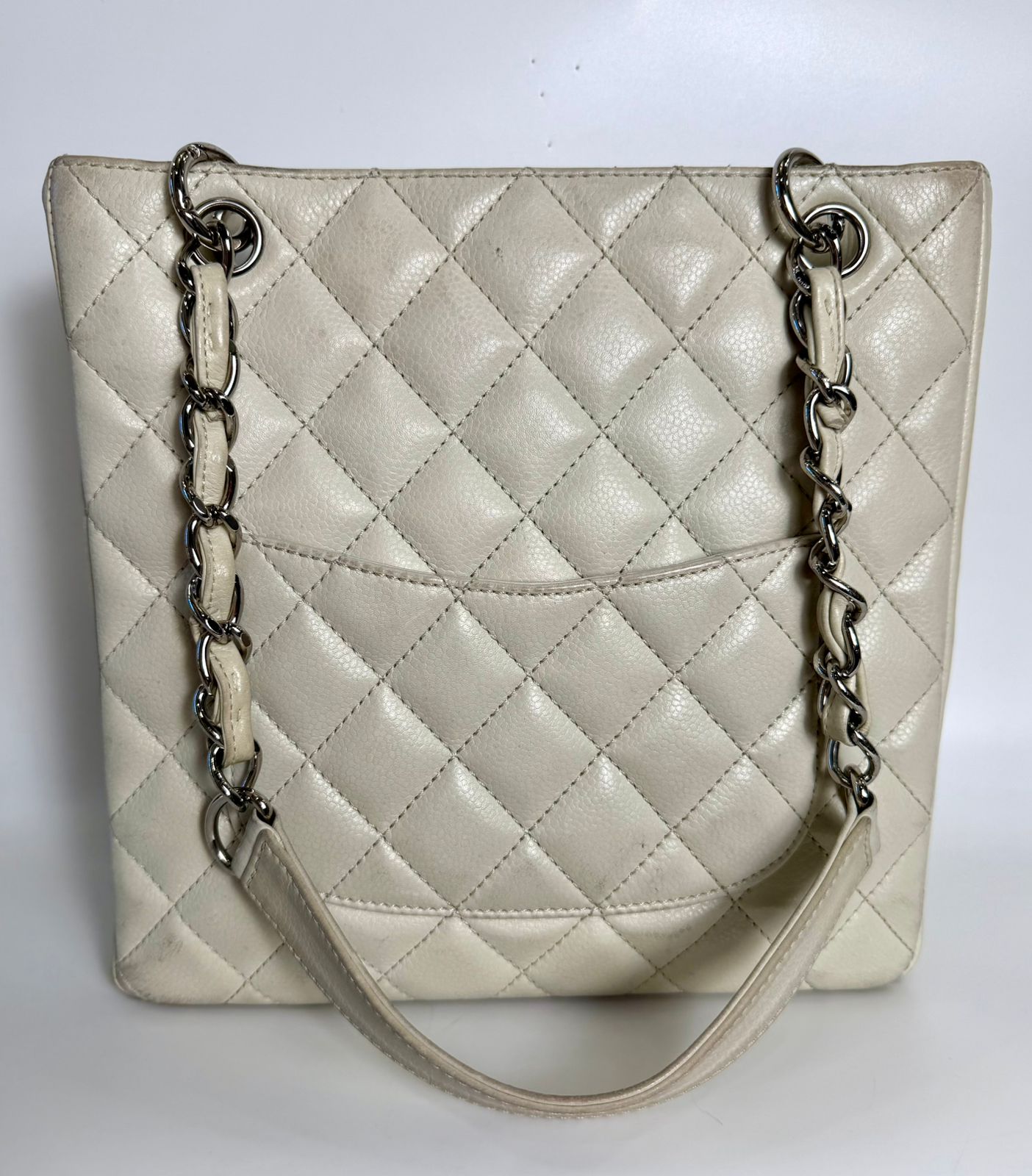 CHANEL COCO MARK QUILTED LAMBSKIN CHAIN TOTE BAG