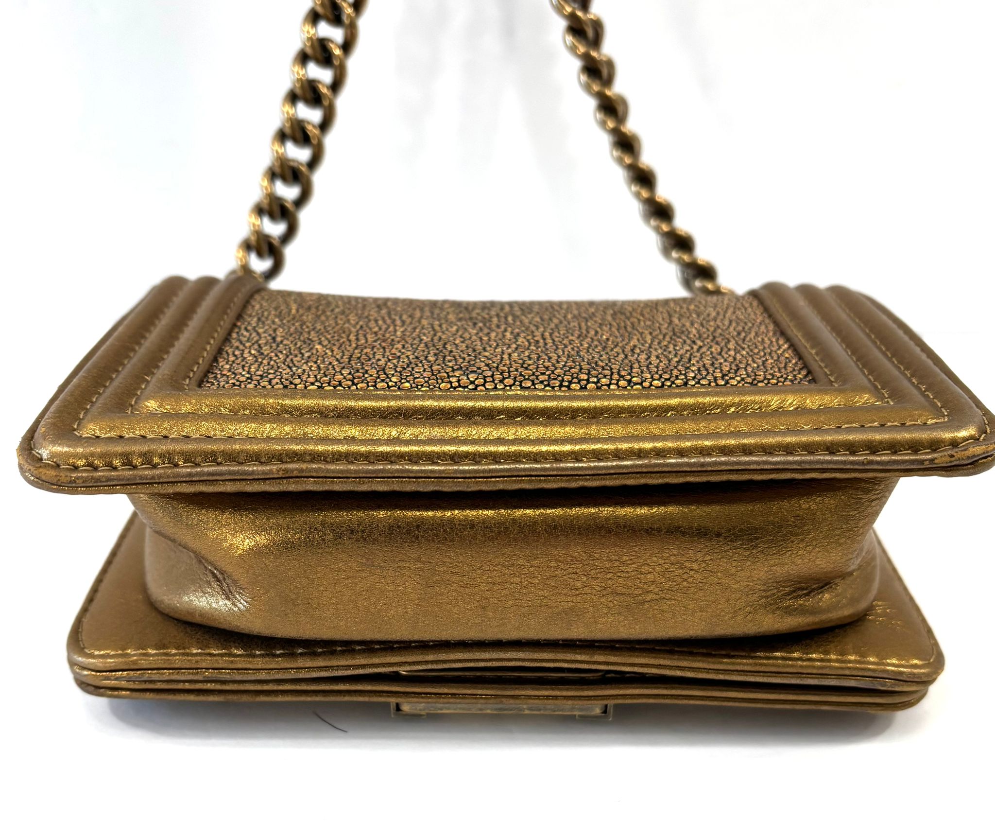 CHANEL METALLIC GOLD GALUCHAT STINGRAY MINI BOY BAG