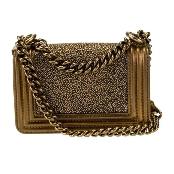 CHANEL METALLIC GOLD GALUCHAT STINGRAY MINI BOY BAG