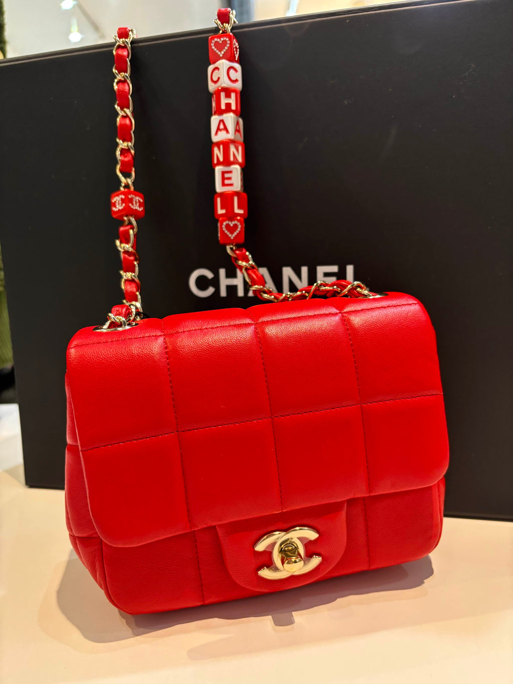 CHANEL MONACOCO LOGO BLOCKS MINI FLAP QUILTED LAMBSKIN LEATHER BAG