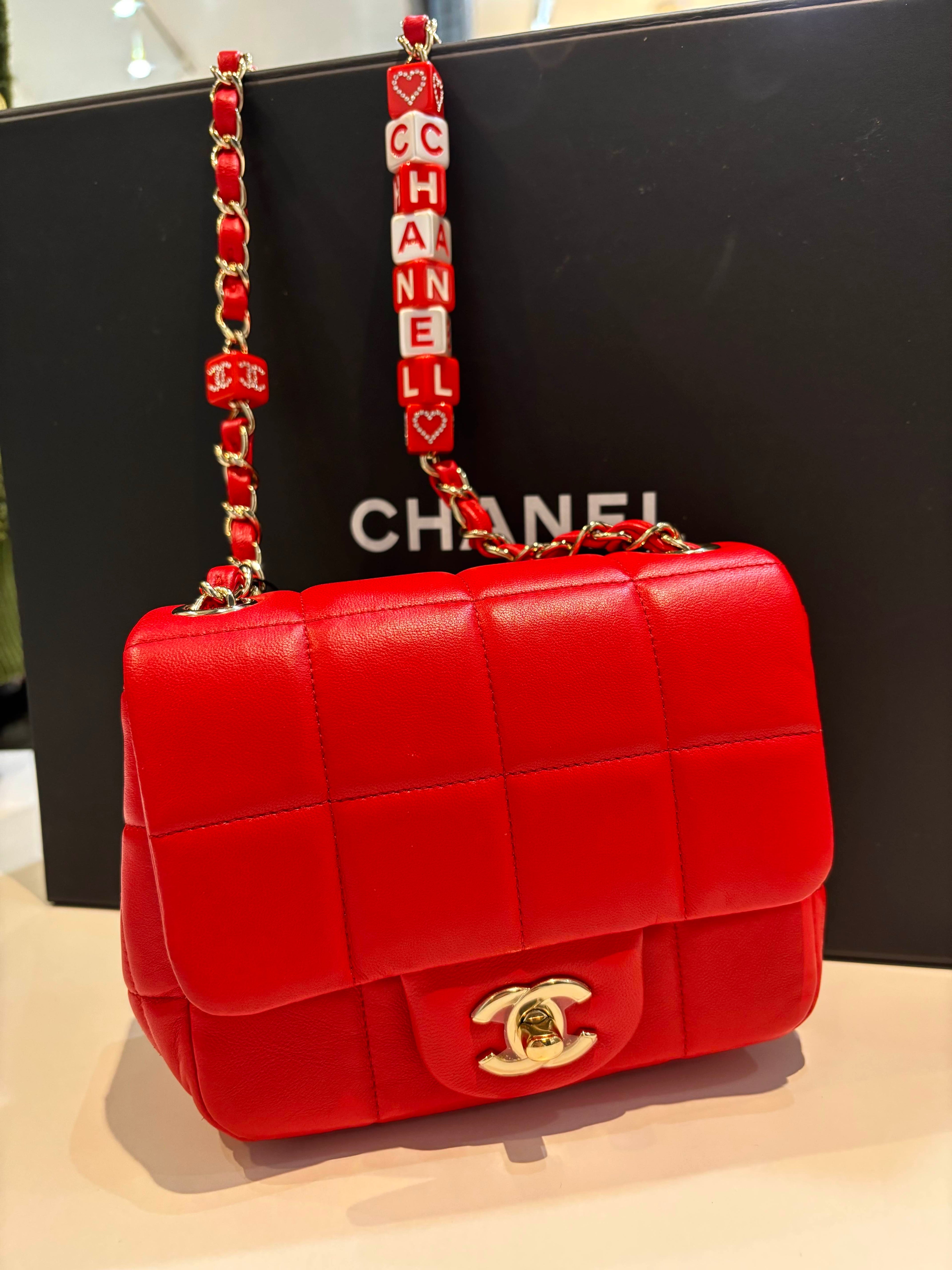 CHANEL MONACOCO LOGO BLOCKS MINI FLAP QUILTED LAMBSKIN LEATHER BAG