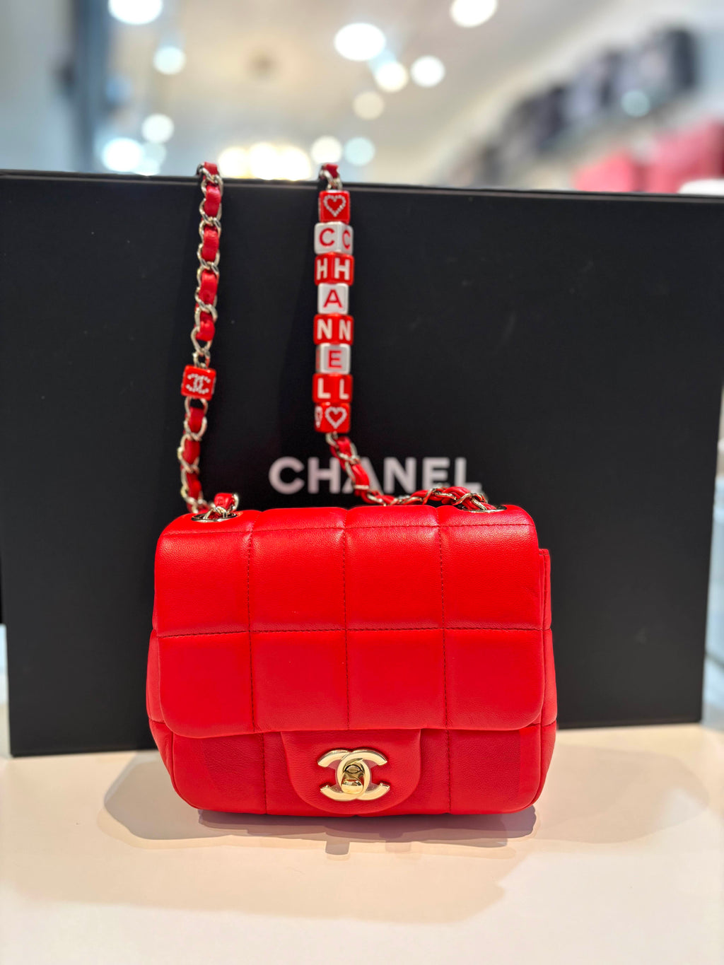 CHANEL MONACOCO LOGO BLOCKS MINI FLAP QUILTED LAMBSKIN LEATHER BAG