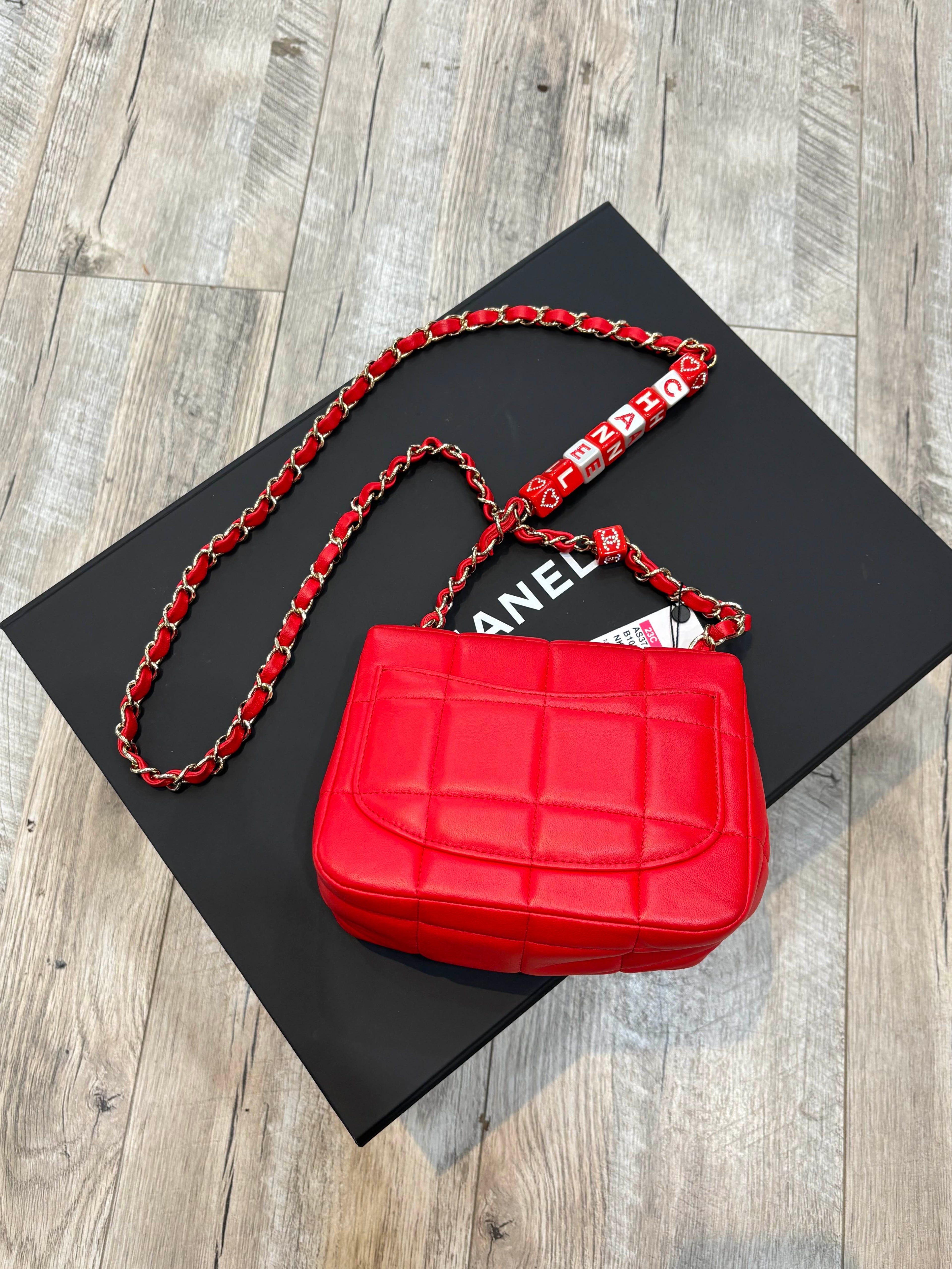CHANEL MONACOCO LOGO BLOCKS MINI FLAP QUILTED LAMBSKIN LEATHER BAG