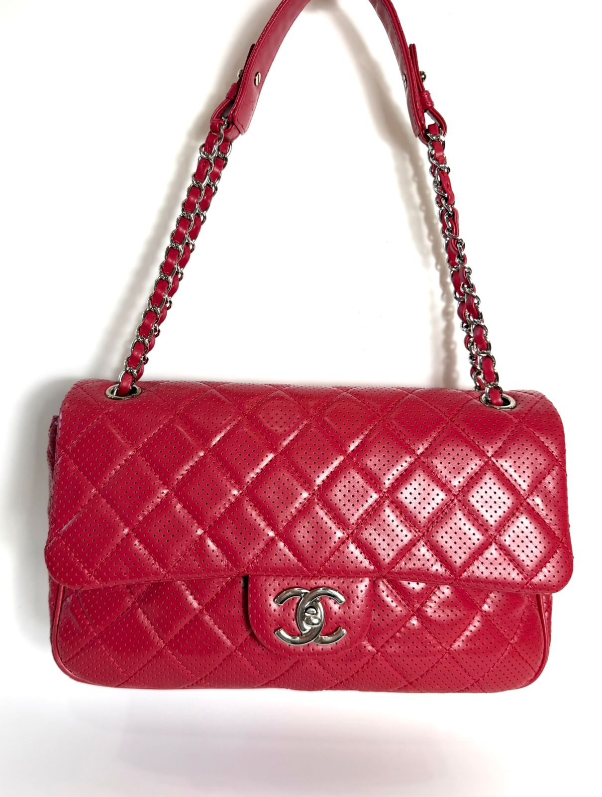 CHANEL PERFORATED LAMBSKIN LEATHER PUNCH JUMBO FLAP BAG