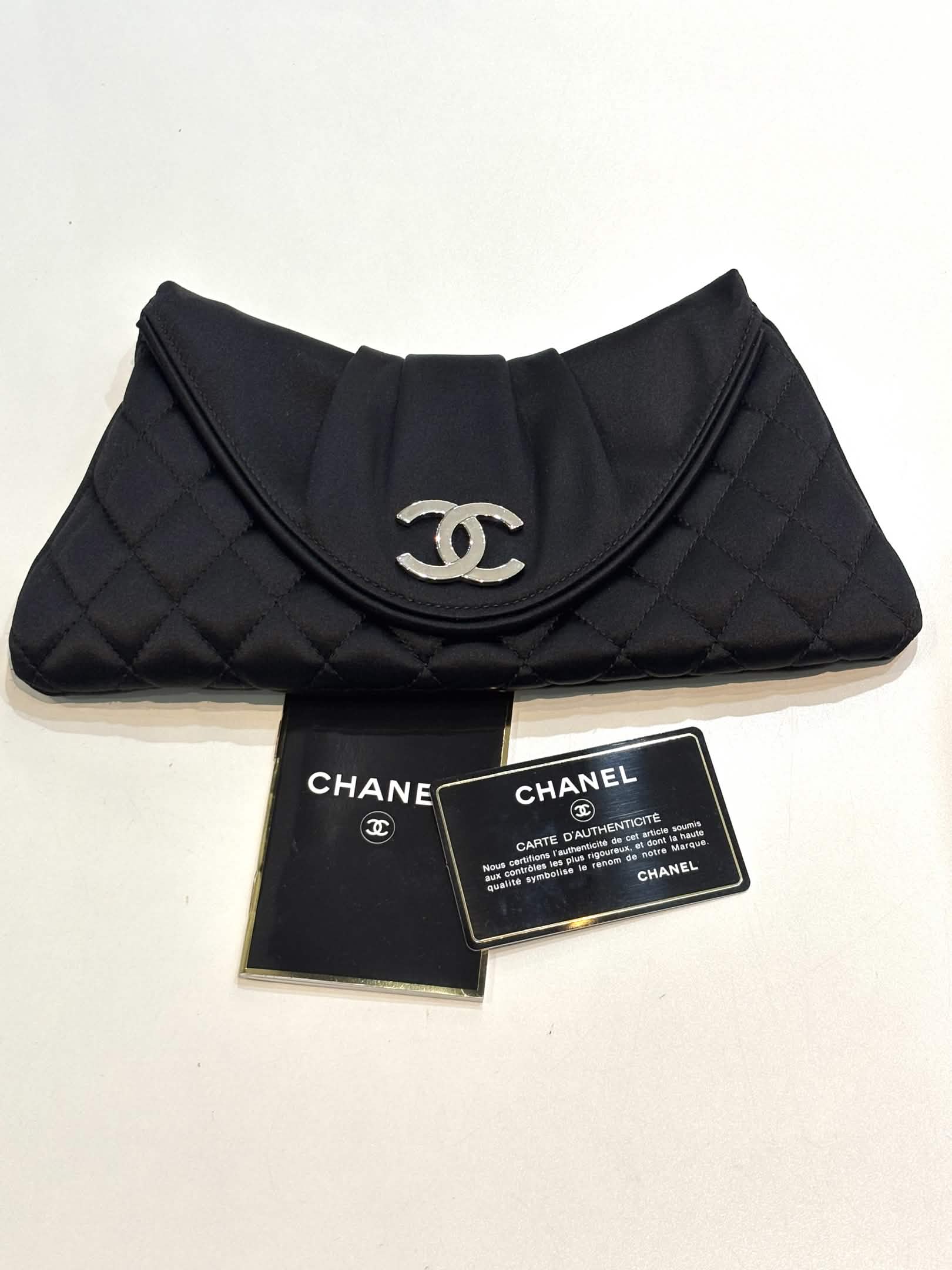 CHANEL SATIN HALF MOON CLUTCH