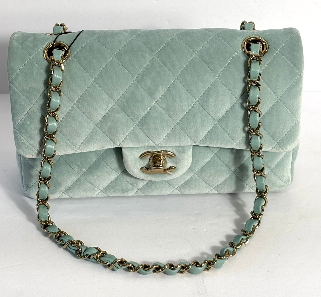 CHANEL VELVET QUILTED SMALL DOUBLE FLAP BAG
