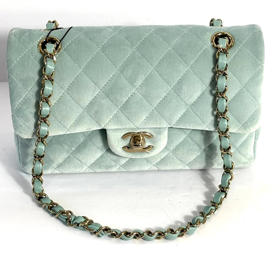 CHANEL VELVET QUILTED SMALL DOUBLE FLAP BAG