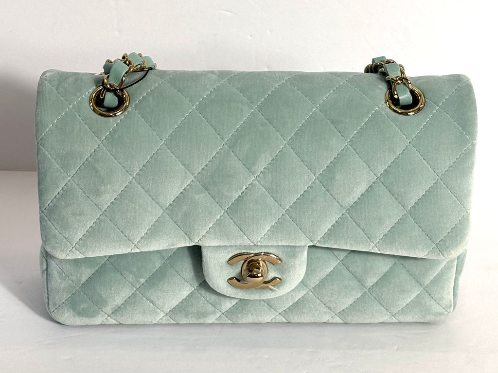 CHANEL VELVET QUILTED SMALL DOUBLE FLAP BAG
