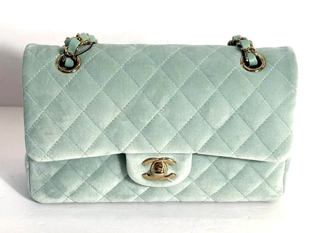 CHANEL VELVET QUILTED SMALL DOUBLE FLAP BAG