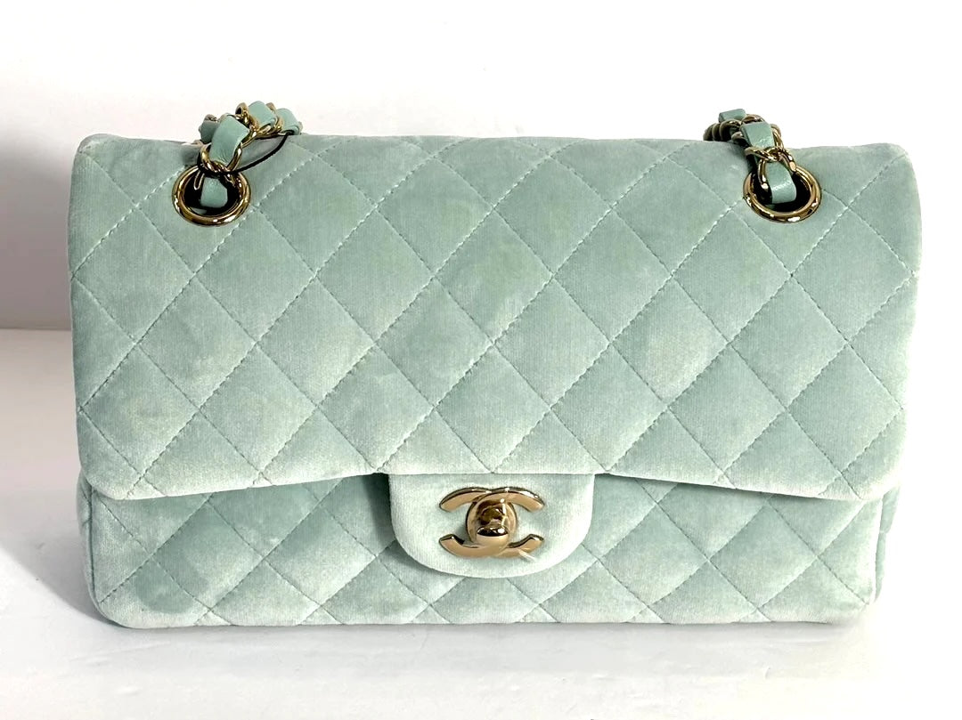 CHANEL VELVET QUILTED SMALL DOUBLE FLAP BAG