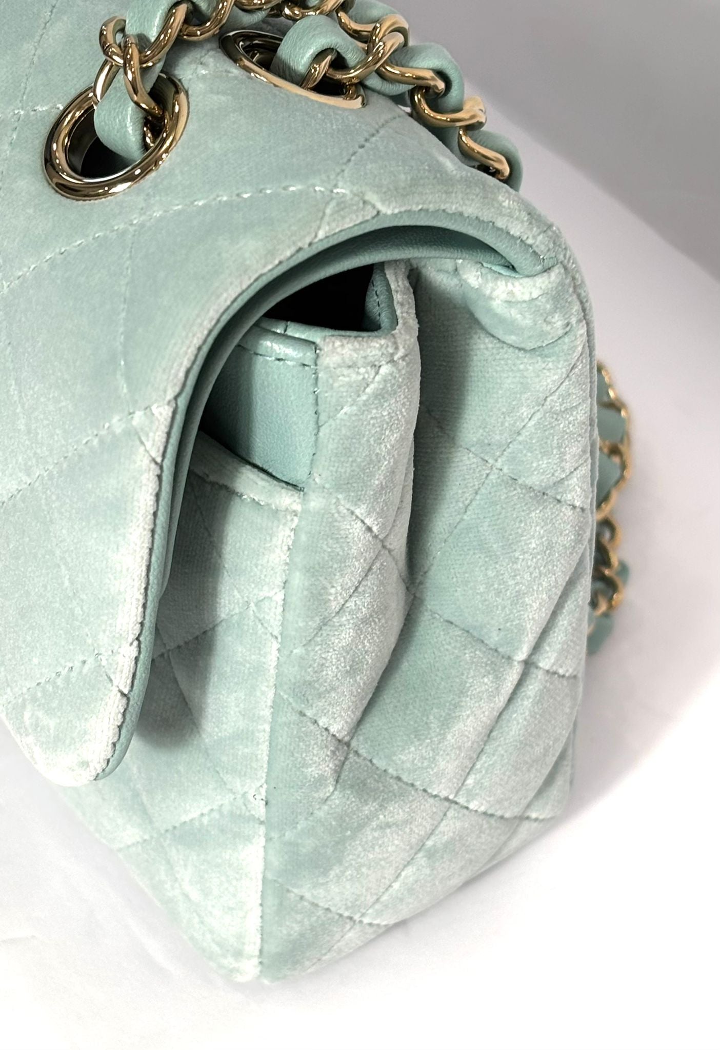 CHANEL VELVET QUILTED SMALL DOUBLE FLAP BAG