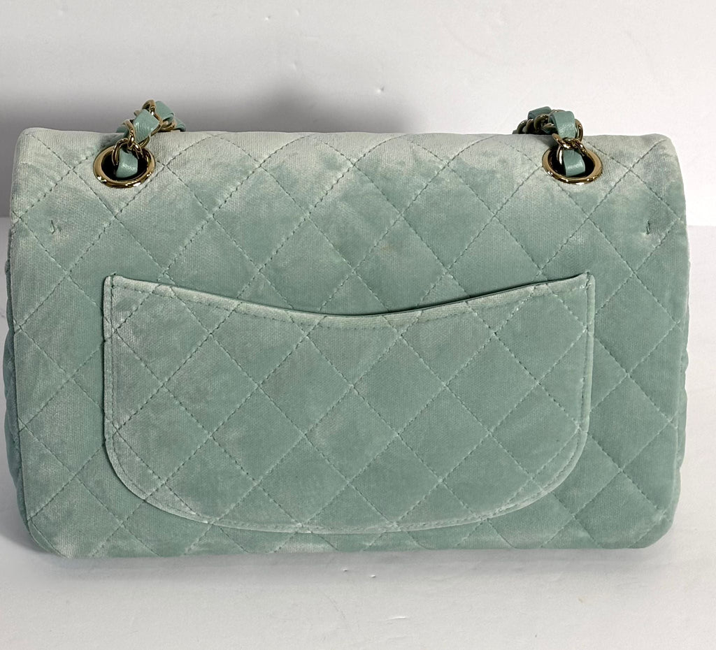CHANEL VELVET QUILTED SMALL DOUBLE FLAP BAG