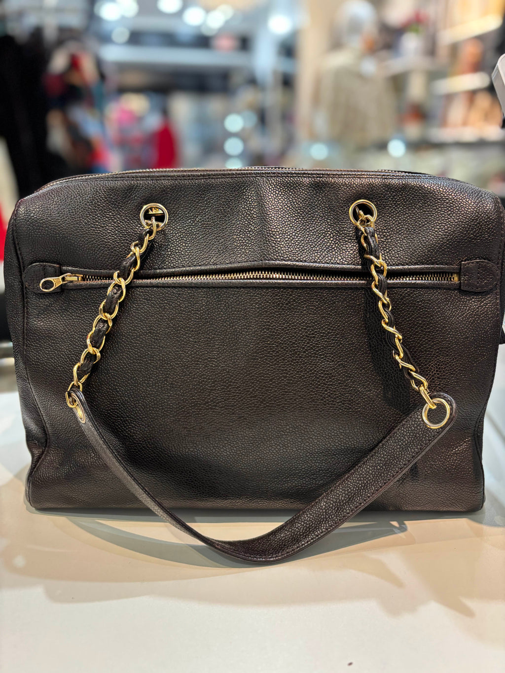 CHANEL VINTAGE TIMELESS CAVIAR LEATHER ZIPPED TOTE BAG